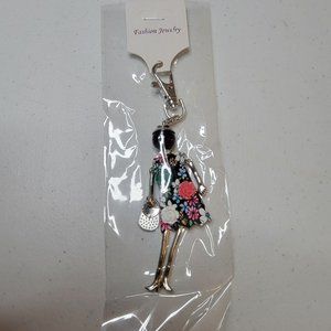 Purse Charm/Key Chain- Fashion Women Green, White, and Pink Flowers